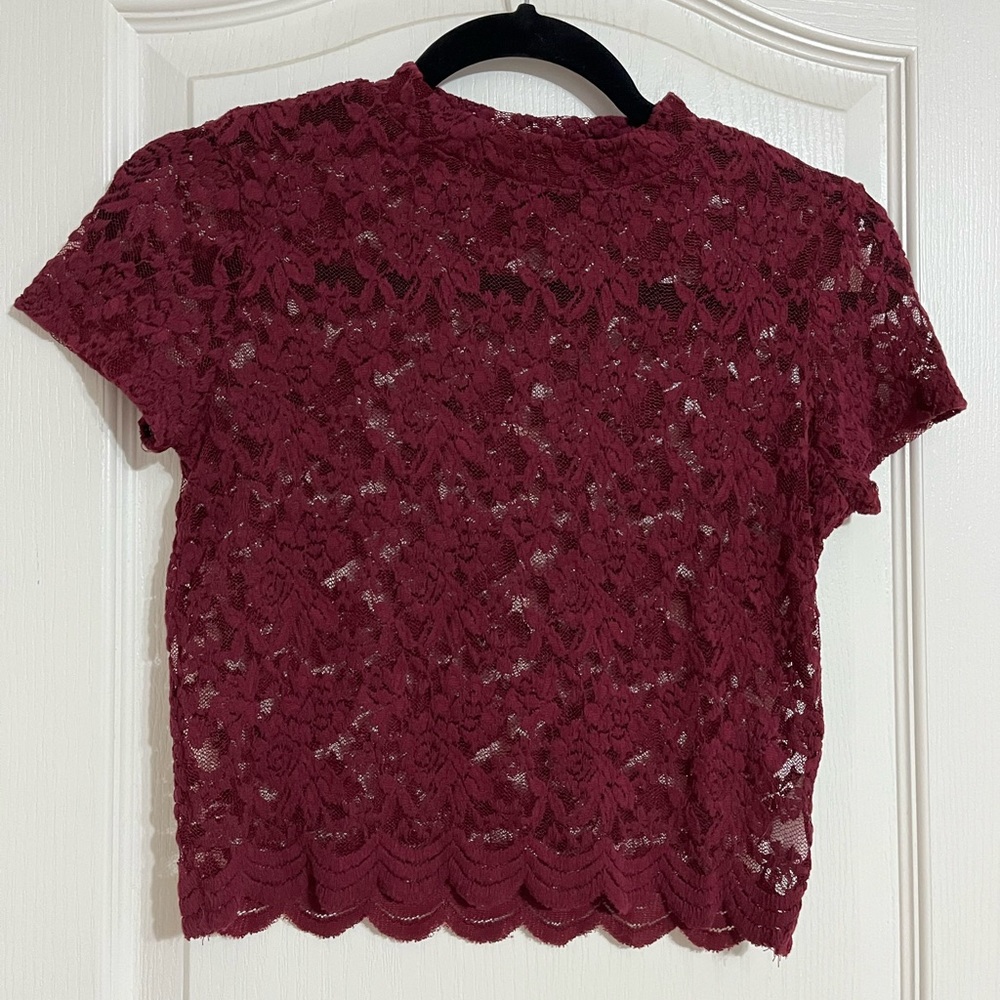 Maroon Flower Lace Shirt